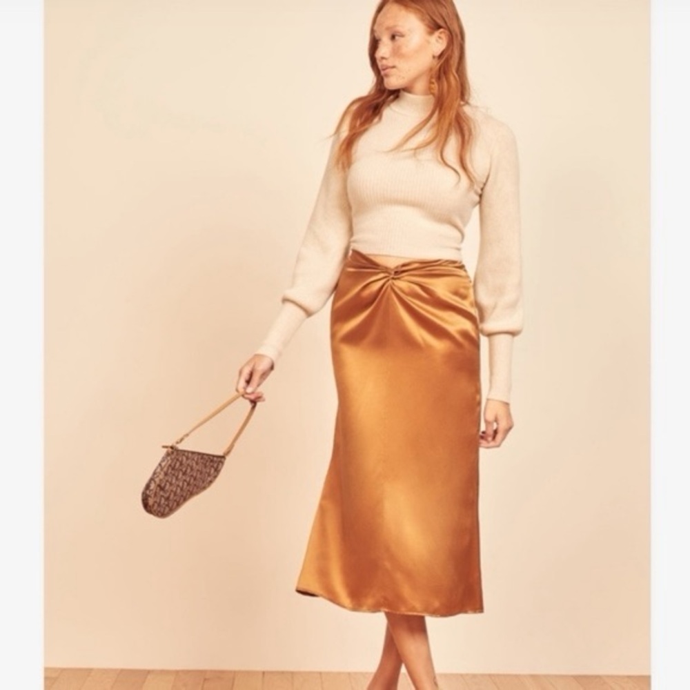 Reformation Ember Silk Midi Skirt in Butterscotch gold - Picture 5 of 11